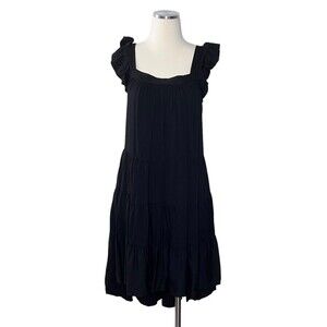 KIRUNDO NWT Women’s Black Mini Dress Sleeveless Tier/Ruffle Square Neck Small